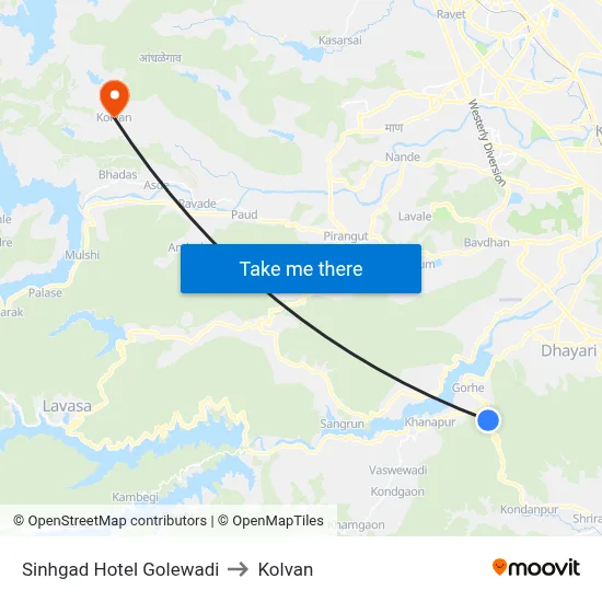 सिंहगड होटल गोलेवाडी to कोल्वन map