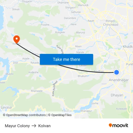मयूर कॉलोनी to कोल्वन map