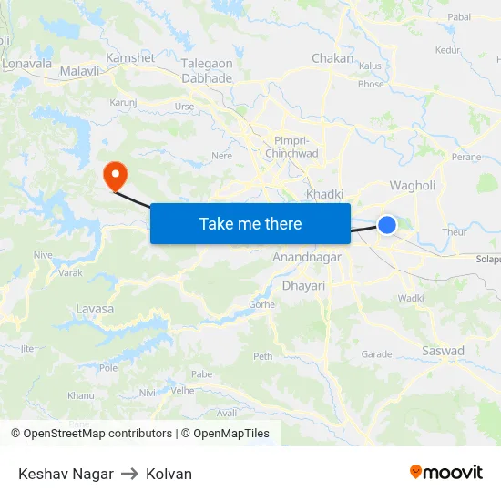 केशव नगर to कोल्वन map