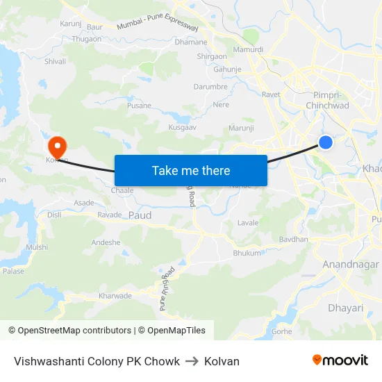 विश्वशांति कॉलोनी पीके चौक to कोल्वन map
