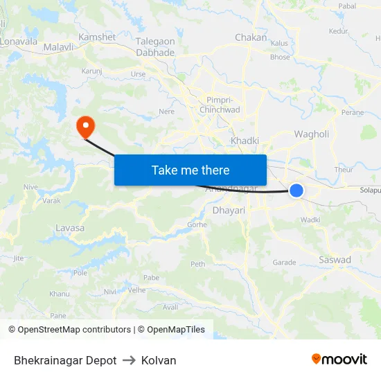 भेकराईनगर डेपो to कोल्वन map