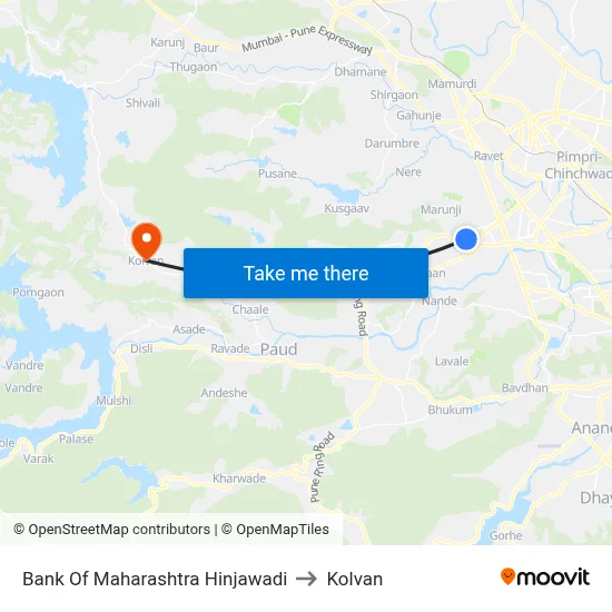 बैंक ऑफ महाराष्ट्र हिंजवाड़ी to कोल्वन map
