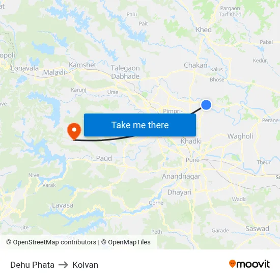देहू फाटा to कोल्वन map