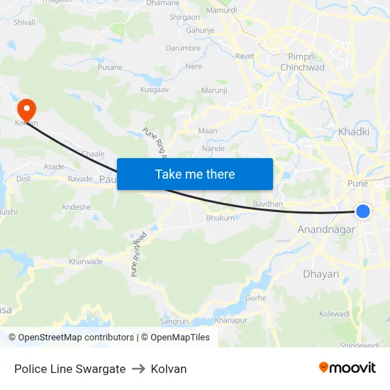 पुलिस लाइन स्वारगेट to कोल्वन map