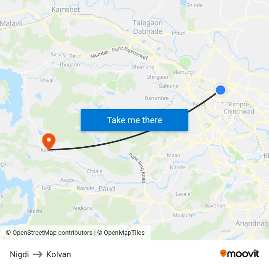 निगडी to कोल्वन map