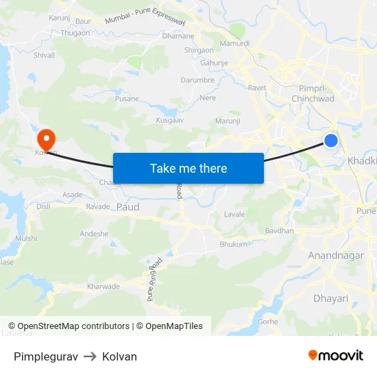 पिंपळेगुरव to कोल्वन map