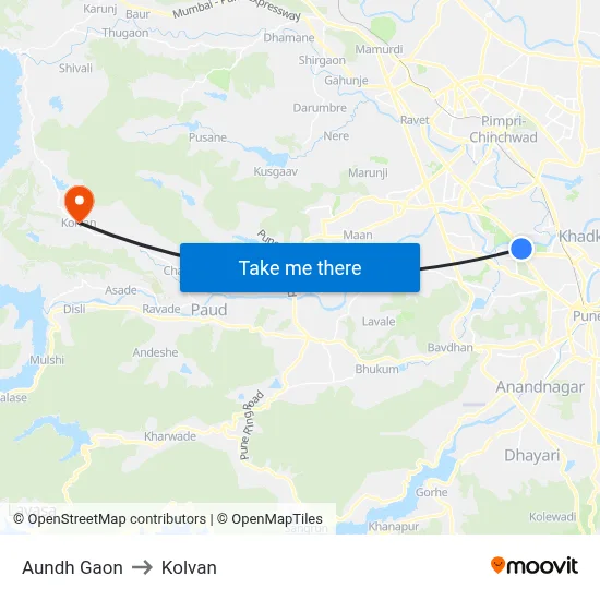 आउंध गाव to कोल्वन map