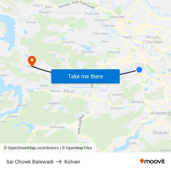 साई चौक बालेवाडी to कोल्वन map
