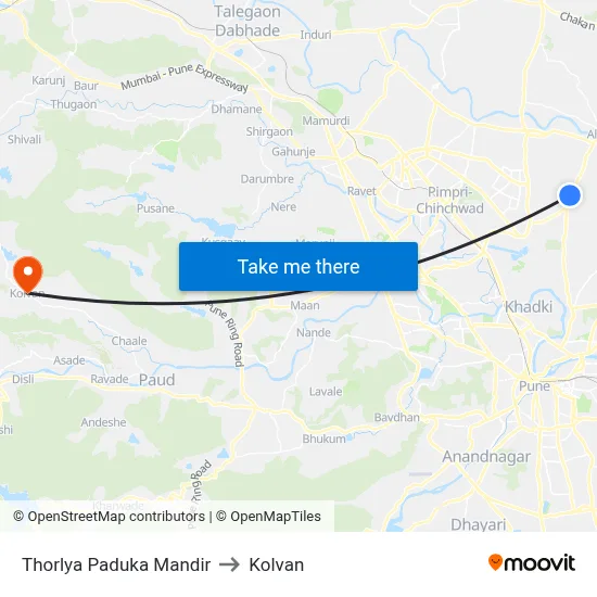 थोरल्या पादुका मंदिर to कोल्वन map