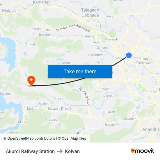 अकुर्दी रेलवे स्टेशन to कोल्वन map