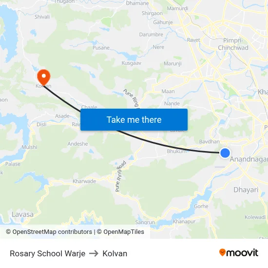रोजरी स्कूल वारजे to कोल्वन map