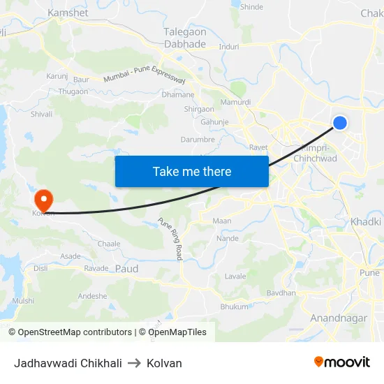 जाधववाडी चिखली to कोल्वन map