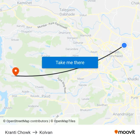 क्रांति चौक to कोल्वन map