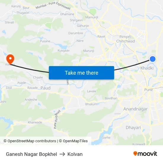गणेश नगर बोपखेल to कोल्वन map