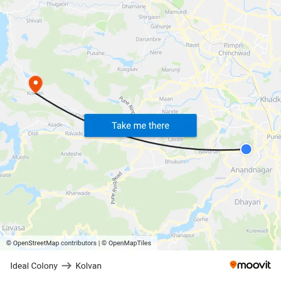 आदर्श कॉलोनी to कोल्वन map