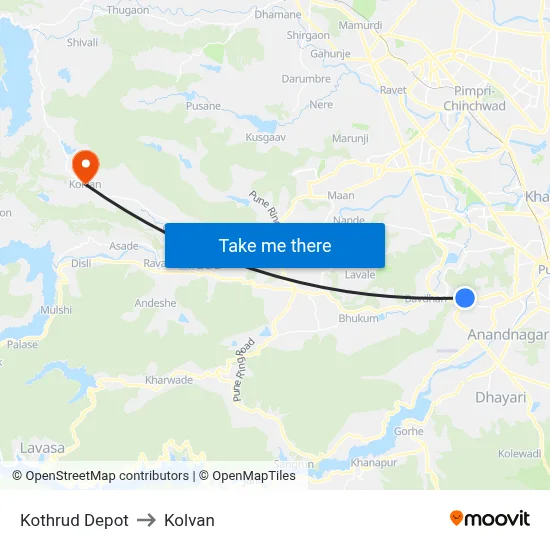 कोथरुड डिपो to कोल्वन map
