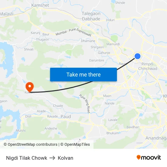 निगडी तिलक चौक to कोल्वन map