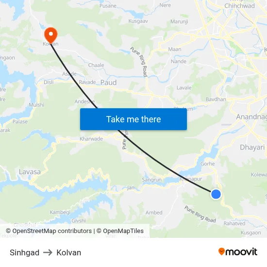 सिंहगड to कोल्वन map