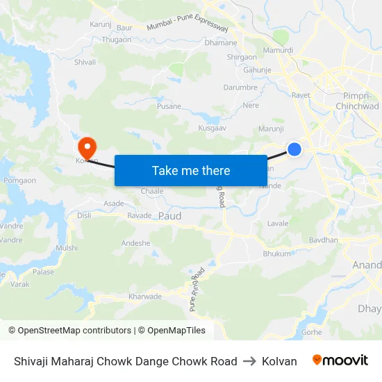 शिवाजी महाराज चौक डांगे चौक रोड to कोल्वन map