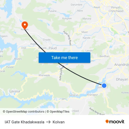 आईएटी गेट खडकवासला to कोल्वन map