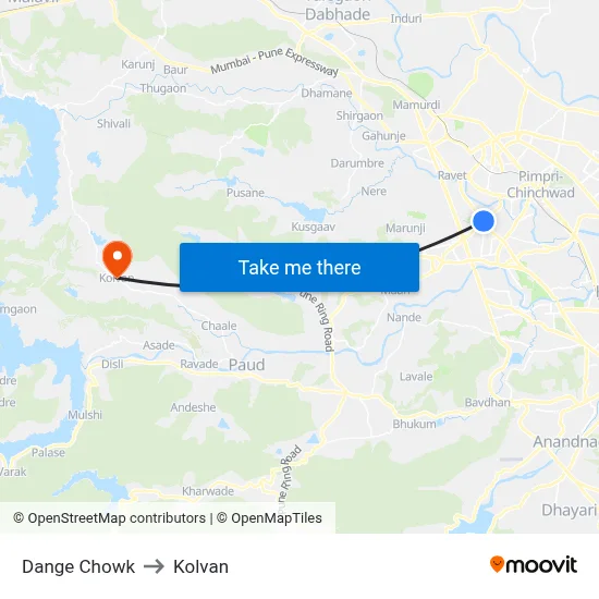 डांगे चौक to कोल्वन map