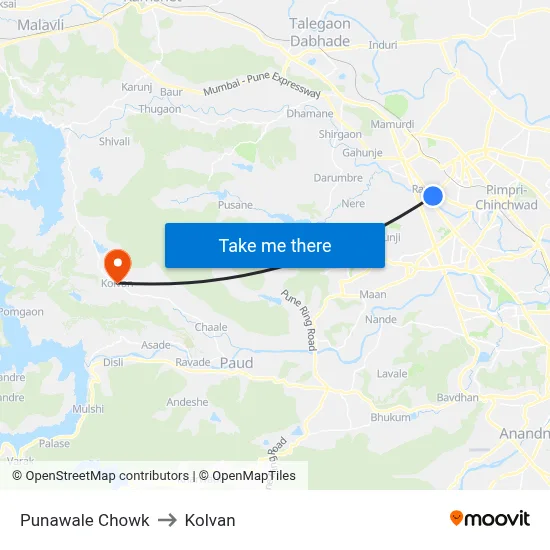 Punawale Chowk to कोल्वन map