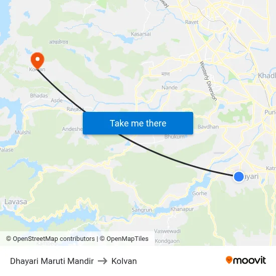 धायरी मारुति मंदिर to कोल्वन map