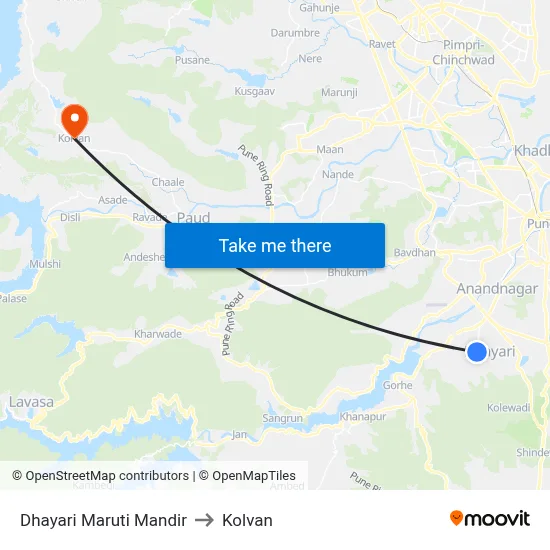 धायरी मारुति मंदिर to कोल्वन map