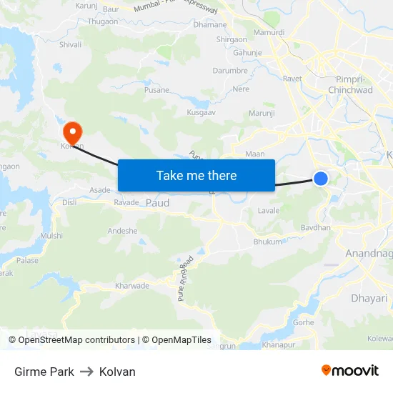 गिरमे पार्क to कोल्वन map