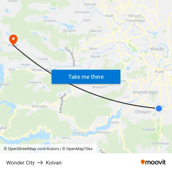 वंडर सिटी to कोल्वन map