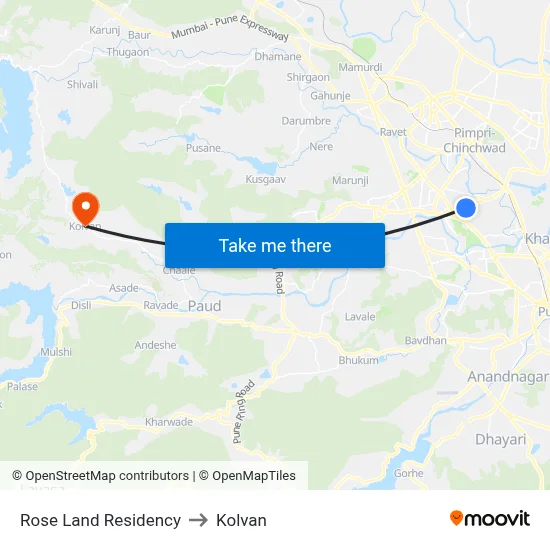 रोज लैंड रेसिडेंसी to कोल्वन map