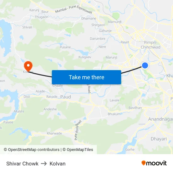 शिवार चौक to कोल्वन map