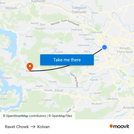 रावेत चौक to कोल्वन map