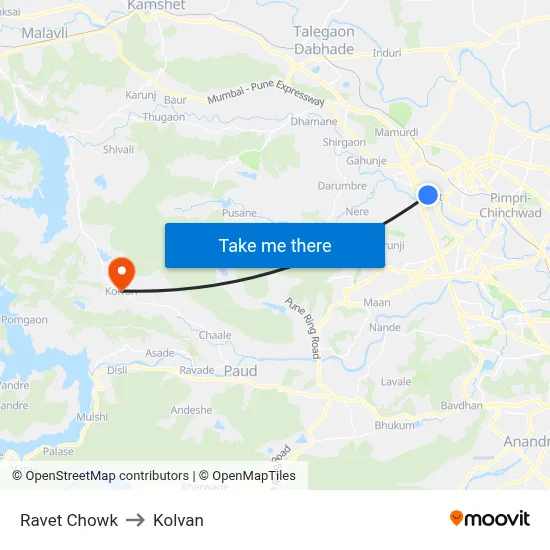 रावेत चौक to कोल्वन map