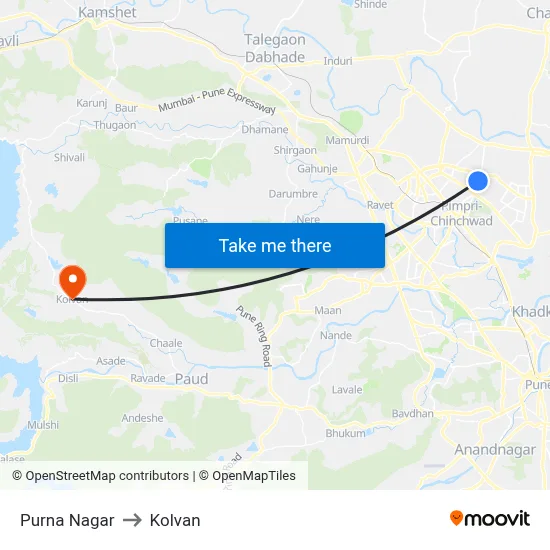 पूर्णा नगर to कोल्वन map