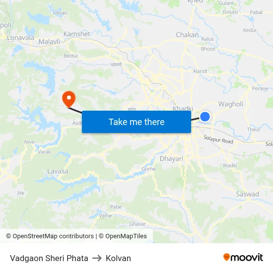 वडगाव शेरी फाटा to कोल्वन map