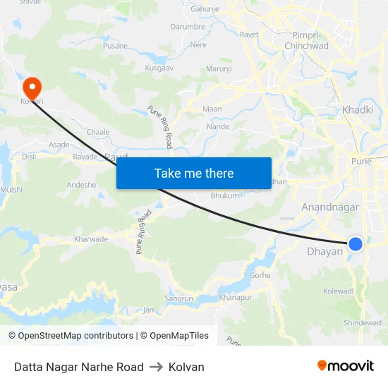 दत्त नगर नरहे रोड to कोल्वन map