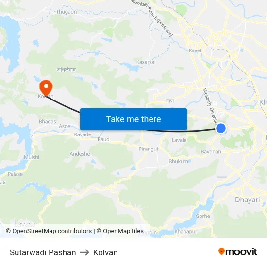 सुतारवाडी पाषाण to कोल्वन map