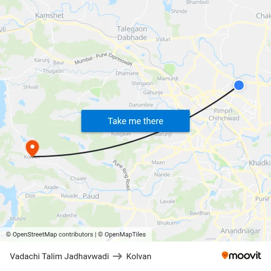 वडाची तालीम जाधववाडी to कोल्वन map