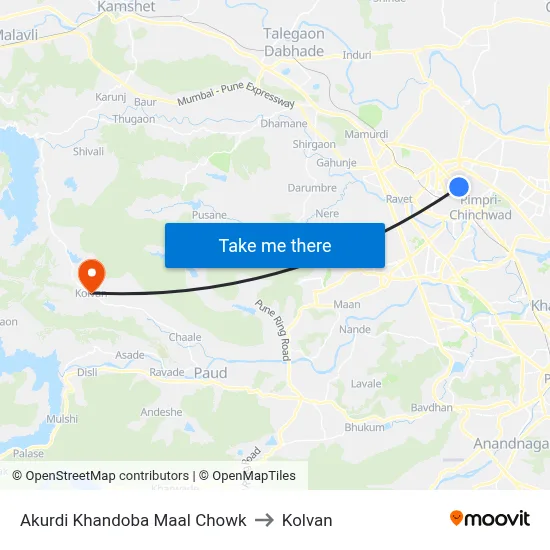 आकुर्डी खंडोबा माळ चौक to कोल्वन map