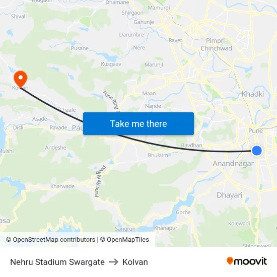 नेहरू स्टेडियम स्वारगेट to कोल्वन map