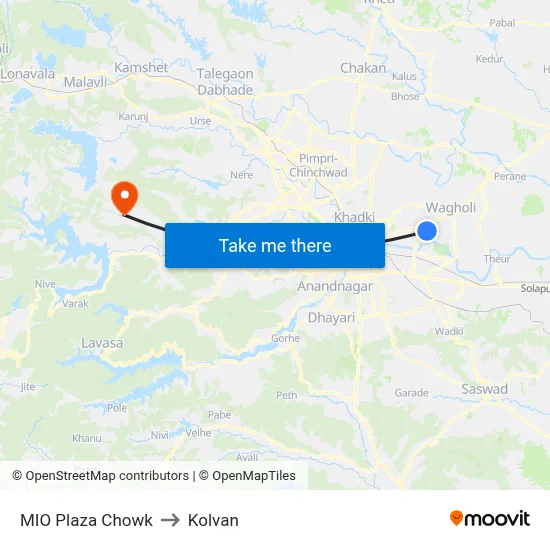 एमआईओ प्लाझा चौक to कोल्वन map