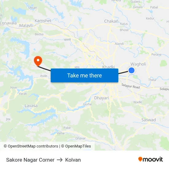 सकोरे नगर कॉर्नर to कोल्वन map