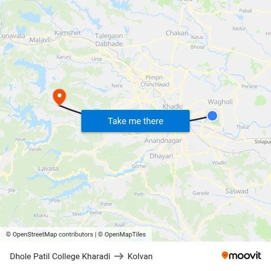 धोले पाटिल कॉलेज खराडी to कोल्वन map