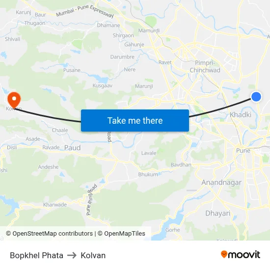 बोपखेल फाटा to कोल्वन map