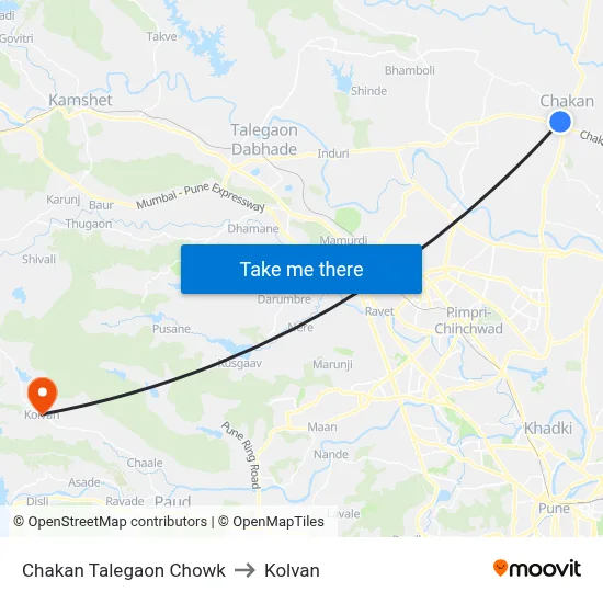 चाकण तळेगाव चौक to कोल्वन map