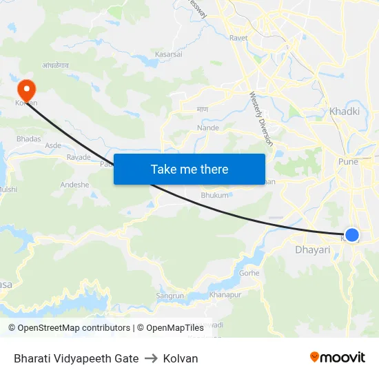 भारती विद्यापीठ गेट to कोल्वन map