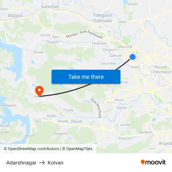 आदर्शनगर to कोल्वन map