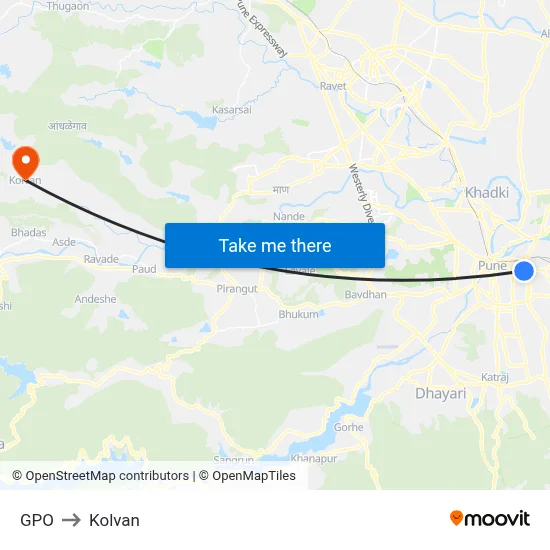 जीपीओ to कोल्वन map