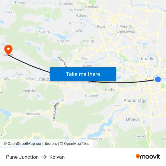 पुणे जंक्शन to कोल्वन map
